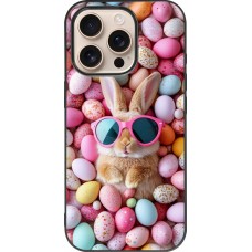 Coque iPhone 16 Pro - Silicone rigide noir Easter 2026 Rabbit fun