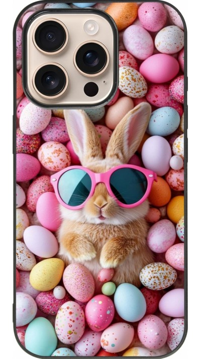 Coque iPhone 16 Pro - Silicone rigide noir Easter 2026 Rabbit fun