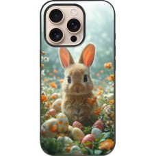 Coque iPhone 16 Pro - Silicone rigide noir Easter 2026 Rabbit in the garden