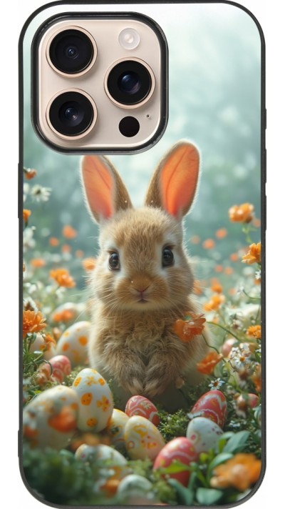 Coque iPhone 16 Pro - Silicone rigide noir Easter 2026 Rabbit in the garden