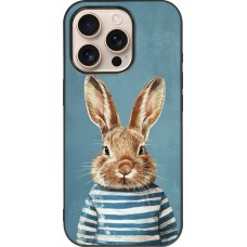 Coque iPhone 16 Pro - Silicone rigide noir Easter 2026 Rabbit navy