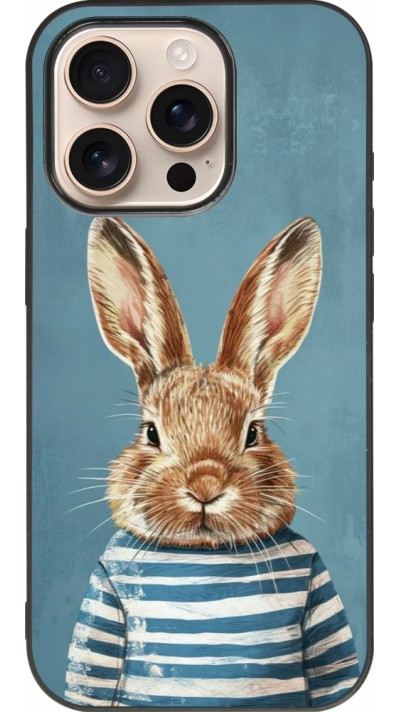 Coque iPhone 16 Pro - Silicone rigide noir Easter 2026 Rabbit navy