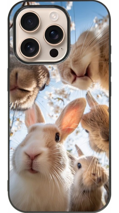 Coque iPhone 16 Pro - Silicone rigide noir Easter 2026 Rabbits