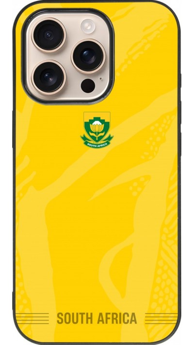 Coque iPhone 16 Pro - Silicone rigide noir Maillot de football Afrique du Sud 2026 personnalisable