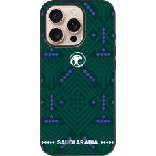 Coque iPhone 16 Pro - Silicone rigide noir Maillot de football Arabie saoudite 2026 personnalisable