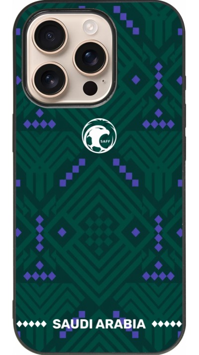 Coque iPhone 16 Pro - Silicone rigide noir Maillot de football Arabie saoudite 2026 personnalisable
