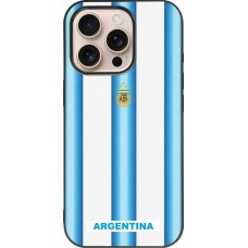 Coque iPhone 16 Pro - Silicone rigide noir Maillot de football Argentine 2026 personnalisable