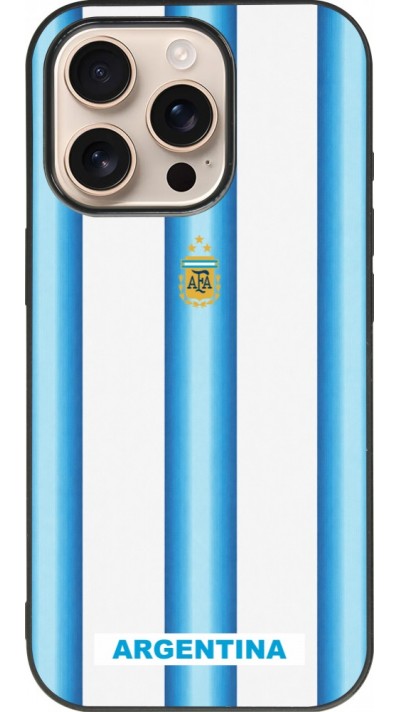 Coque iPhone 16 Pro - Silicone rigide noir Maillot de football Argentine 2026 personnalisable