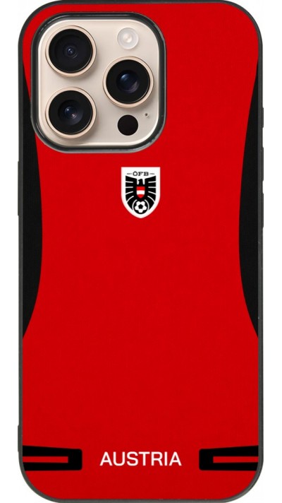 Coque iPhone 16 Pro - Silicone rigide noir Maillot de football Autriche 2026 personnalisable