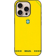 Coque iPhone 16 Pro - Silicone rigide noir Maillot de football Bresil 2026 personnalisable
