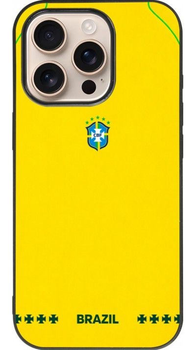 Coque iPhone 16 Pro - Silicone rigide noir Maillot de football Bresil 2026 personnalisable