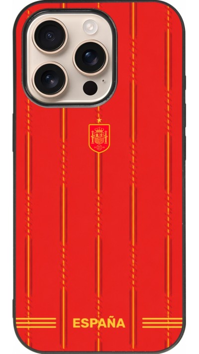 Coque iPhone 16 Pro - Silicone rigide noir Maillot de football Espagne 2026 personnalisable