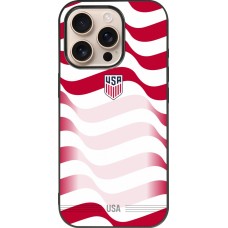 Coque iPhone 16 Pro - Silicone rigide noir Maillot de football États-Unis 2026 personnalisable