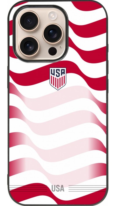 Coque iPhone 16 Pro - Silicone rigide noir Maillot de football E?tats Unis 2026 personnalisable