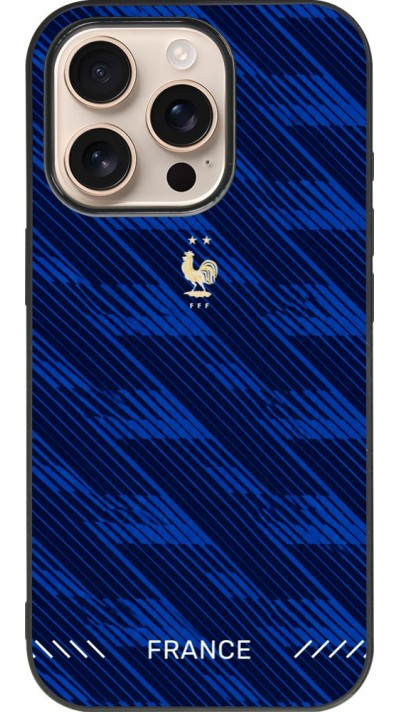 Coque iPhone 16 Pro - Silicone rigide noir Maillot de football France 2026 personnalisable