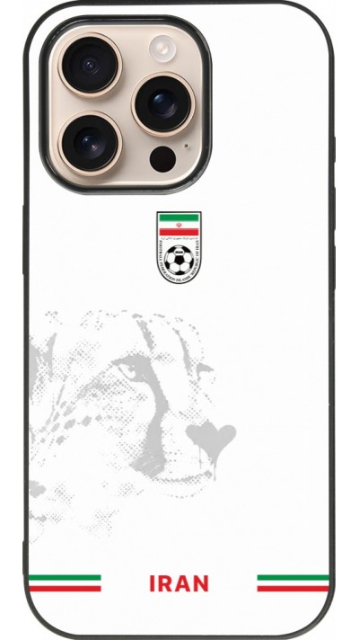 Coque iPhone 16 Pro - Silicone rigide noir Maillot de football Iran 2026 personnalisable