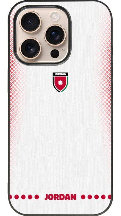 Coque iPhone 16 Pro - Silicone rigide noir Maillot de football Jordanie 2026 personnalisable