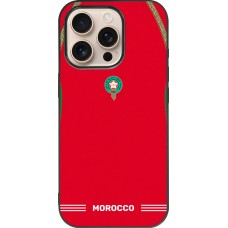 Coque iPhone 16 Pro - Silicone rigide noir Maillot de football Maroc 2026 personnalisable