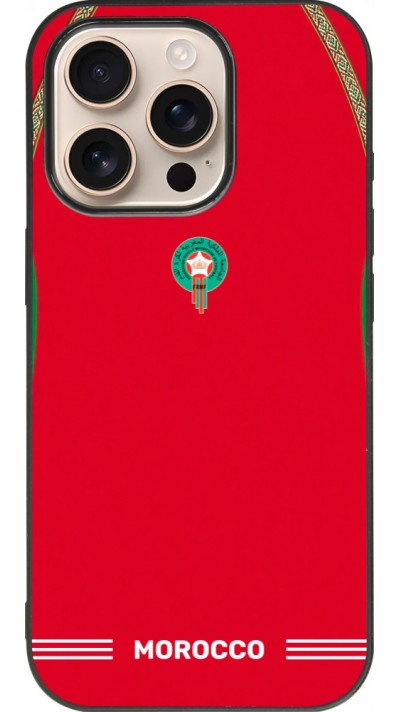 Coque iPhone 16 Pro - Silicone rigide noir Maillot de football Maroc 2026 personnalisable