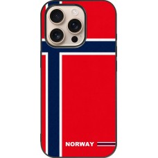 Coque iPhone 16 Pro - Silicone rigide noir Maillot de football Norvège 2026 personnalisable
