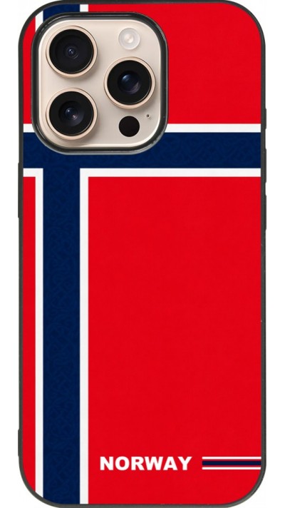 Coque iPhone 16 Pro - Silicone rigide noir Maillot de football Norvège 2026 personnalisable