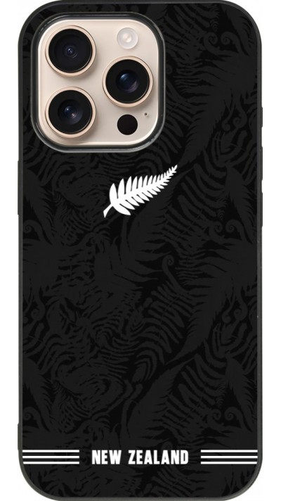 Coque iPhone 16 Pro - Silicone rigide noir Maillot de football Nouvelle-Zélande 2026 personnalisable