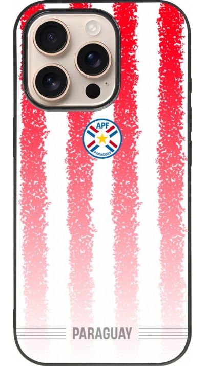 Coque iPhone 16 Pro - Silicone rigide noir Maillot de football Paraguay 2026 personnalisable