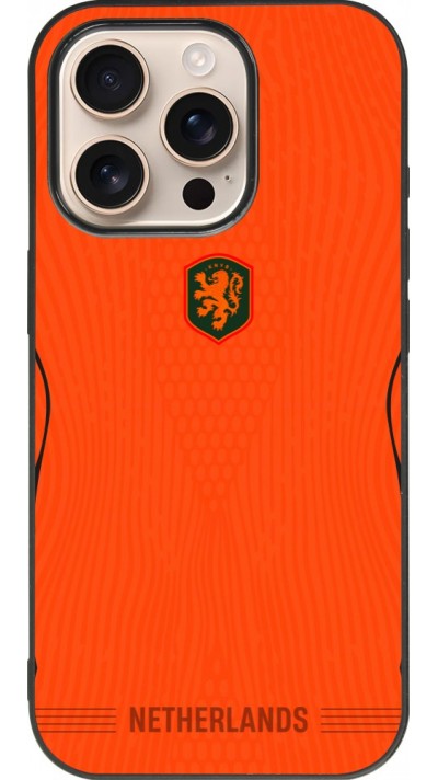 Coque iPhone 16 Pro - Silicone rigide noir Maillot de football Pays-Bas 2026 personnalisable