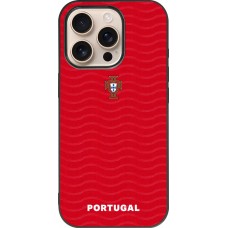 Coque iPhone 16 Pro - Silicone rigide noir Maillot de football Portugal 2026 personnalisable