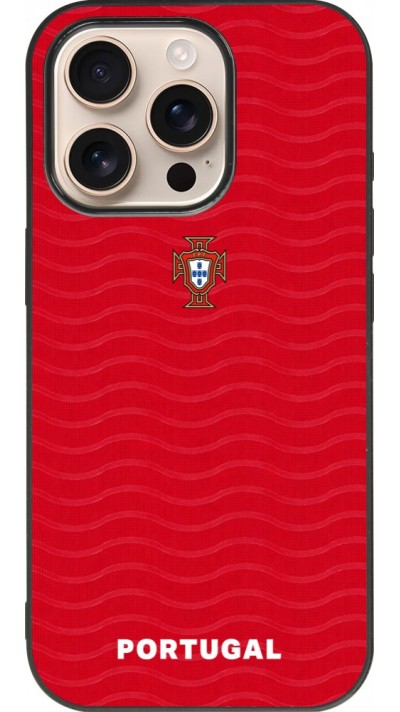 Coque iPhone 16 Pro - Silicone rigide noir Maillot de football Portugal 2026 personnalisable