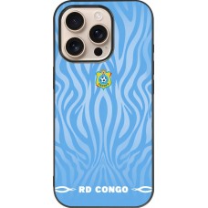 Coque iPhone 16 Pro - Silicone rigide noir Maillot de football RD Congo 2026 personnalisable