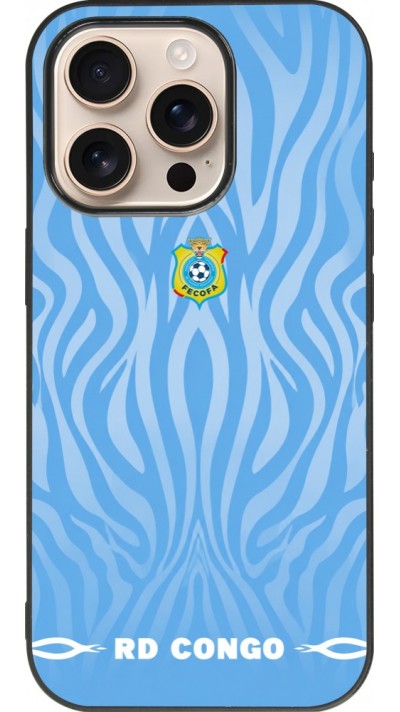 Coque iPhone 16 Pro - Silicone rigide noir Maillot de football RD Congo 2026 personnalisable