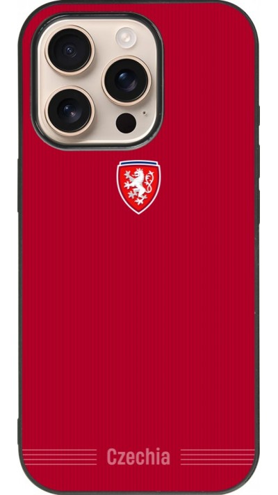 Coque iPhone 16 Pro - Silicone rigide noir Maillot de football Répuplique Tchèque 2026 personnalisable