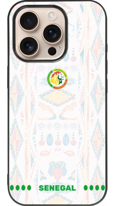 Coque iPhone 16 Pro - Silicone rigide noir Maillot de football Sénégal 2026 personnalisable