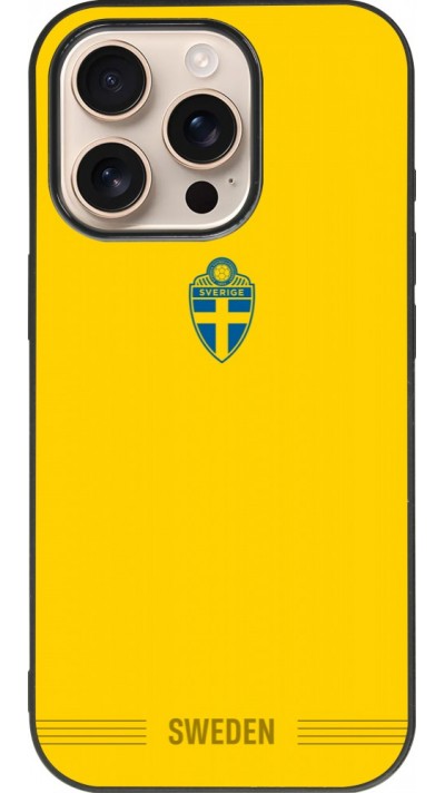 Coque iPhone 16 Pro - Silicone rigide noir Maillot de football Suède 2026 personnalisable