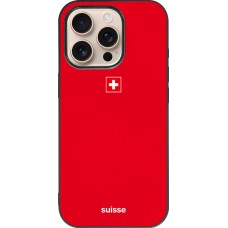 Coque iPhone 16 Pro - Silicone rigide noir Maillot de football Suisse 2026 personnalisable