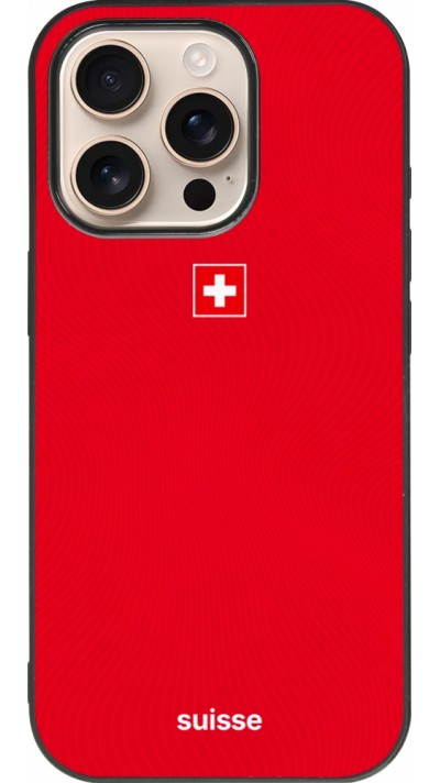 Coque iPhone 16 Pro - Silicone rigide noir Maillot de football Suisse 2026 personnalisable