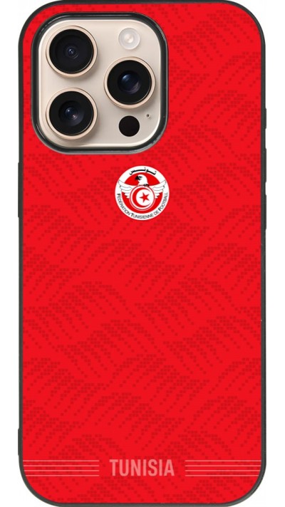 Coque iPhone 16 Pro - Silicone rigide noir Maillot de football Tunisie 2026 personnalisable