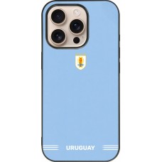 Coque iPhone 16 Pro - Silicone rigide noir Maillot de football Uruguay 2026 personnalisable