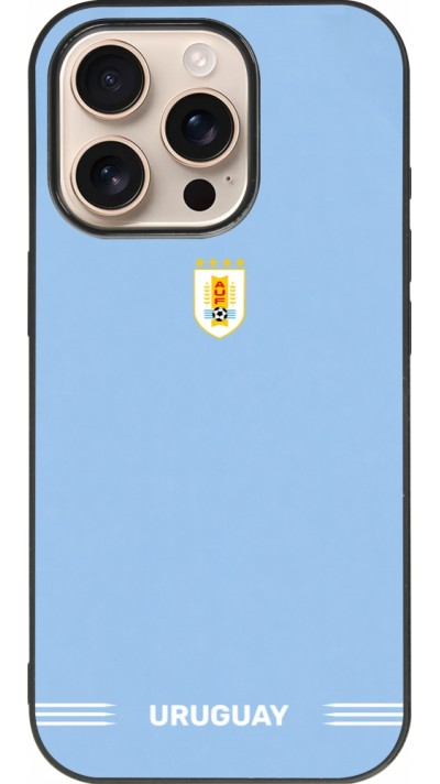 Coque iPhone 16 Pro - Silicone rigide noir Maillot de football Uruguay 2026 personnalisable