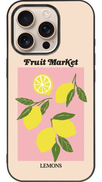 Coque iPhone 16 Pro - Silicone rigide noir Fruit market lemons 2026
