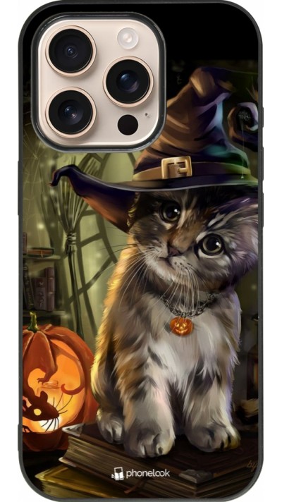 iPhone 16 Pro Case Hülle - Silikon schwarz Halloween 21 Witch cat