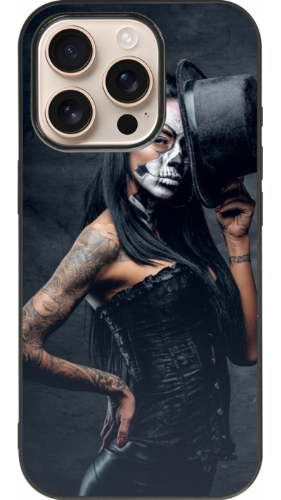 iPhone 16 Pro Case Hülle - Silikon schwarz Halloween 22 Tattooed Girl