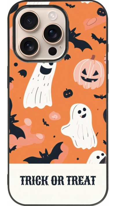 Coque iPhone 16 Pro - Silicone rigide noir Halloween 2025 Trick treat