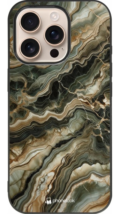 iPhone 16 Pro Case Hülle - Silikon schwarz Oliv Marmor