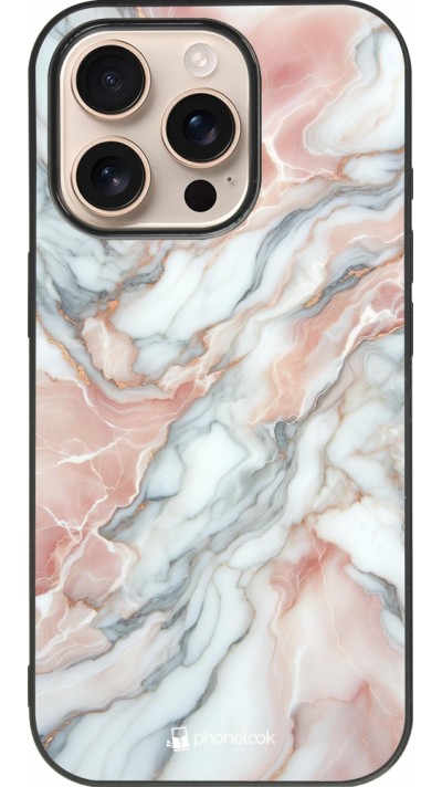 iPhone 16 Pro Case Hülle - Silikon schwarz Rosa Leuchtender Marmor
