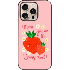 Coque iPhone 16 Pro - Silicone rigide noir Mom 2026 Berry best
