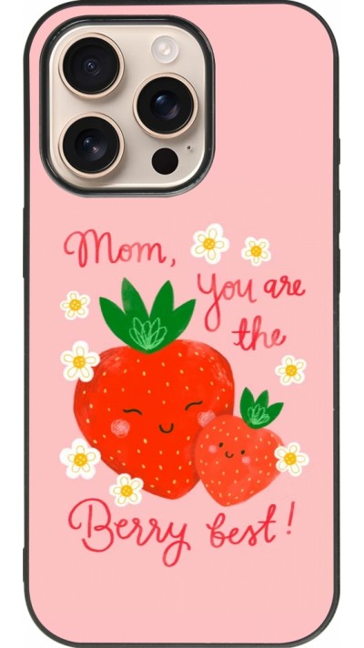 Coque iPhone 16 Pro - Silicone rigide noir Mom 2026 Berry best