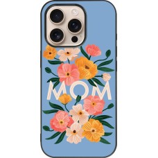 Coque iPhone 16 Pro - Silicone rigide noir Mom 2026 Flowers