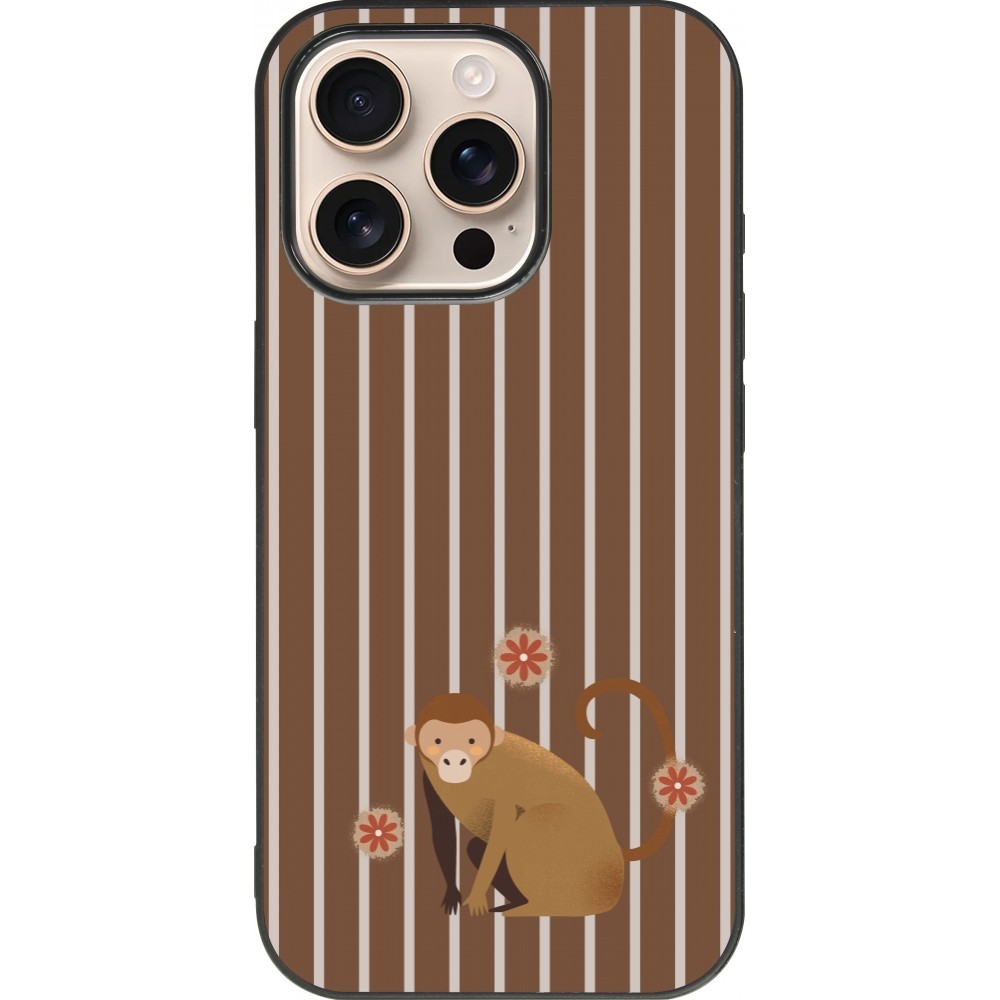 iPhone 16 Pro Case Hülle - Silikon schwarz Monkey with stripes